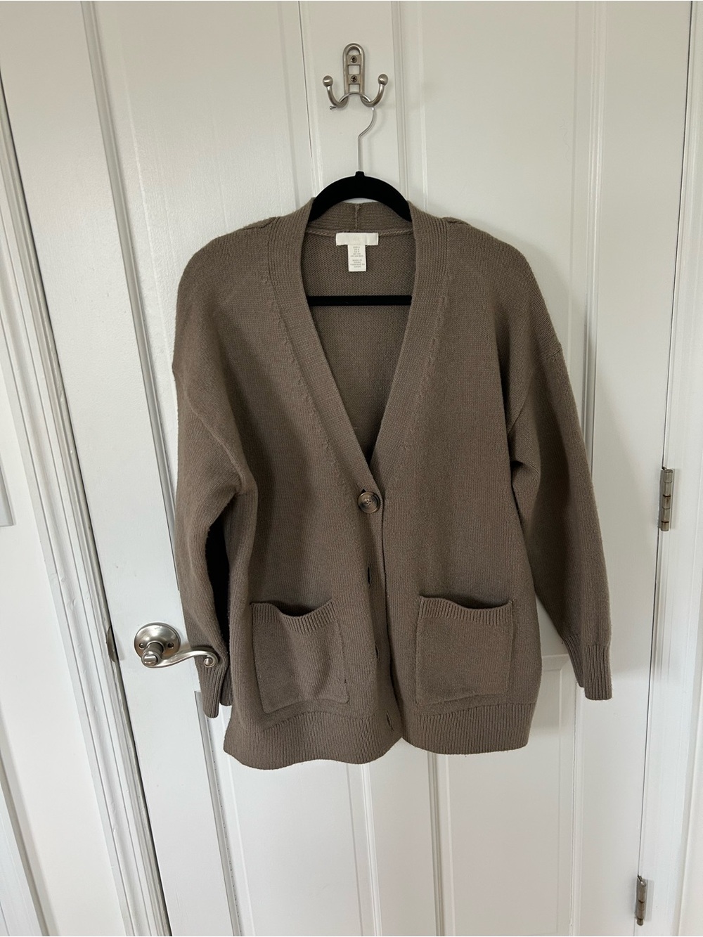 H&M Taupe Brown Oversized V-Neck Cardigan